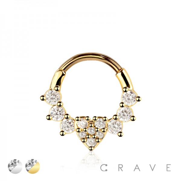 316L SURGICAL STEEL CZ HEART MULTI HEART SEPTUM HINGED SEGMENT HOOP RING